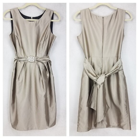 Alex Evenings Petite 6P Sleeveless Embellished Belt Gold Dress Pockets - Picture 1 of 13